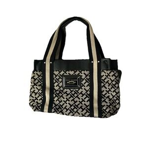 TOMMY HILFIGER Logo TOTE SHOULDER BAG PURSE Monogram Signature Y2K Black